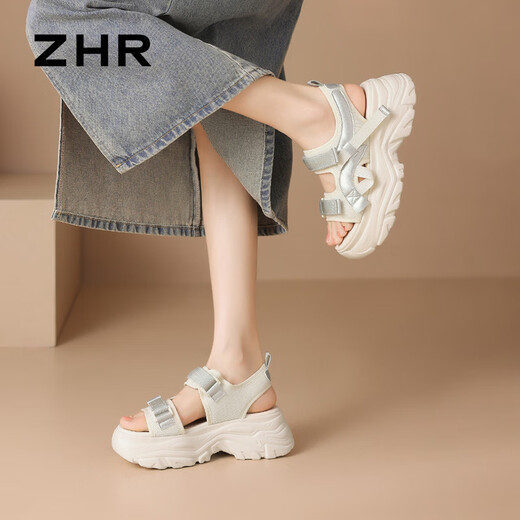 ZHR凉鞋夏季便捷魔术贴厚底女鞋百搭运动外穿鞋子女 G693 米色 36 