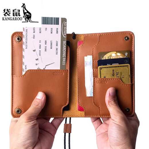 Kangaroo Europäische und amerikanische Kauflattenpassklamme Bord des echten Lederpassports Schutzhülle Geschäftszertifikat Brieftasche Snap Black Snap Schwarz