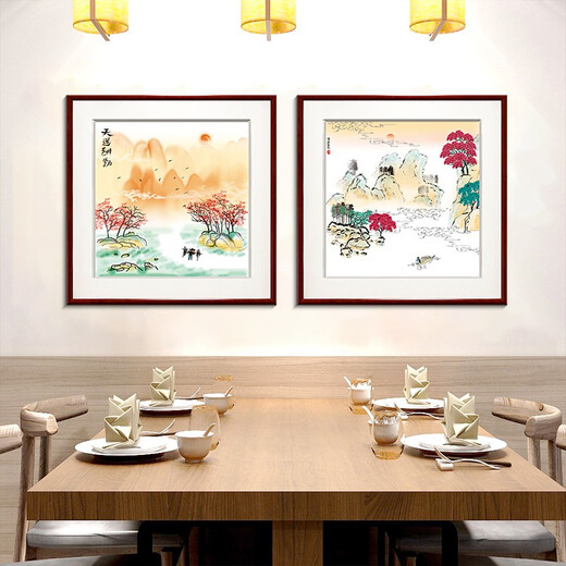 Zi Teng Suixuan modern new Chinese ink landscape painting restaurant dining room hanging painting living room decorative painting entrance bedroom Chinese style mural Picture 1 50*50cm mahogany color solid wood frame
