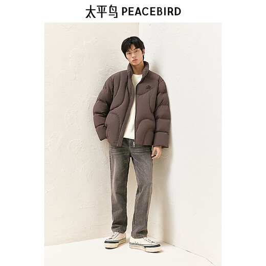太平鸟男装 美式复古面包服冬季新款宽松潮流羽绒防寒服男 深棕色 第一批 L