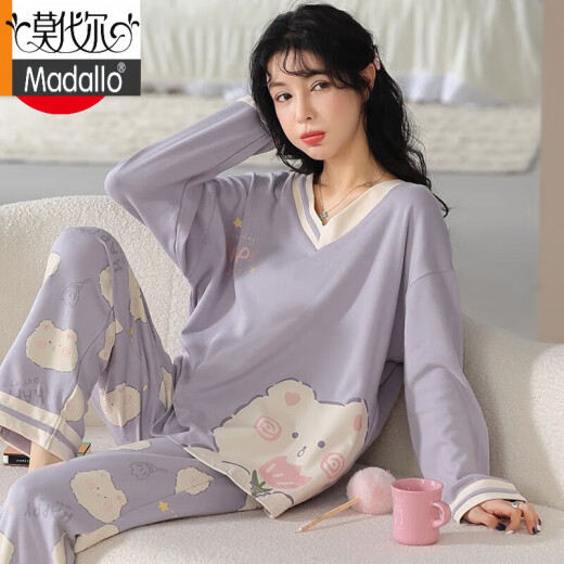 Modal cotton pajamas for women. Cotton long-sleeved spring and autumn 2025 new sweet princess style home furnishing Z20YM719 women's model [pure/cotton] L[100-120Jin[Jin equals 0.5 kg]]