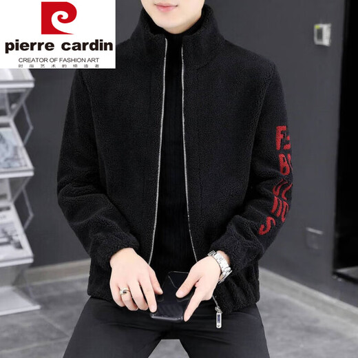 皮尔卡丹（pierre cardin）绵羊毛皮衣外套男款羊剪绒羊羔毛夹克加绒加厚开衫卫冬季 灰色 立领 羊羔毛 XL 175(115-135斤)