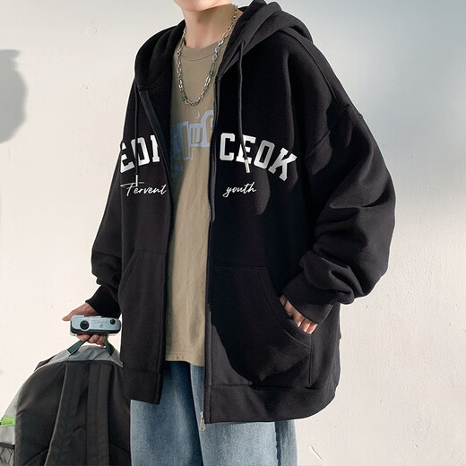 Xixi sweatshirt men's spring and summer American fashion brand sports hooded cardigan coat top clothes jacket apricot XL - recommended 110-130 Jin Jin equals about 0.5 kg