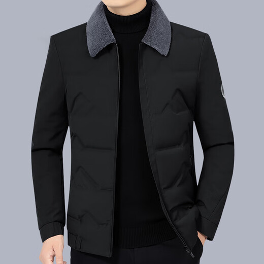 cerejeira men's clothing brand fur collar down jacket for men autumn and winter short middle-aged and elderly dad winter jacket for men D6210 black 180/XL