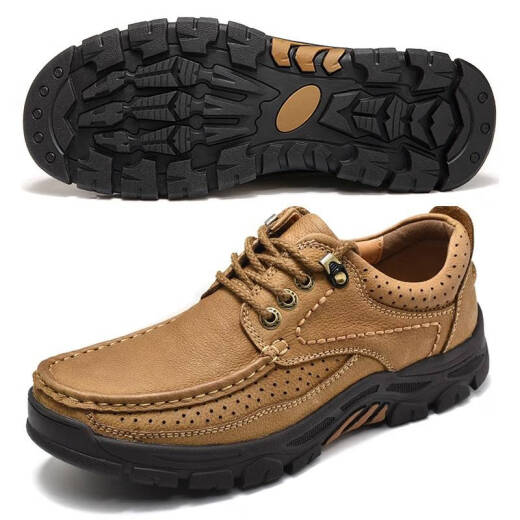 
Western Region Camel Head Layer Cowhide Men's Shoes Genuine Leather Plus Cotton Shoes Outdoor Casual Hiking Shoes Daddy Shoes Khaki 6198 38