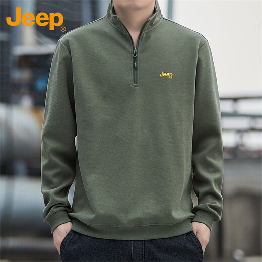JEEP Jeep sweatshirt men's autumn and winter loose stand-up collar long-sleeved T-shirt men's casual clothes men's military green XL