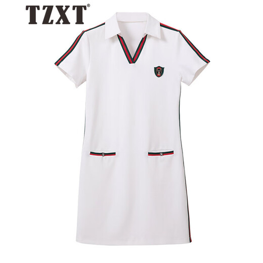 Tzxt Turning Brand Light Luxury Casual Sports Vestido de manga corta para mujeres Summer sueltos Nuevos delgados de cuello de polo delgado Falda de camiseta recta 1595 Black M Recomendado 95-105Jin [Jin iguala 0.5 kg]