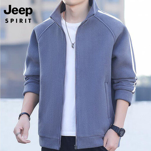 JEEP SPIRIT Jeep Men's Cardigan Sweatshirt Plus Velvet Thickened Striped Stand Collar Polar Fleece Autumn and Winter Jacket Warm Casual Jacket 8868 Military Green Regular Style XL (Recommended 140-160 Jin Jin equals 0.5 kg)