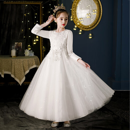 Xinlan Fuman Violin Performance Disfraz de niñas Vestidos para niños Cumpleaños de alta gama Princesa Falda Flores Flores Fiela anfitriona Z1901 [Collar de cabello azul] Siga la corona 140cm