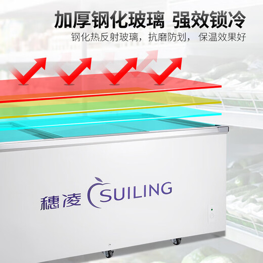 SUILING (SUILING) Gefrierschrank horizontal kommerzielle Displayschrank große Kapazität Gefrierschrank Tiefe unten -Displayschrank Schiebetür Fleisch Frisch Speicherschrank Supermarkt Knödel Fleischbällchen -Meeresfrüchte -Spieß gefrorene Waren Display Island Schrank [Tiefes Bodeninselschrank] Full -Gefrierschrank 1098 Liter 丨 Länge 2,4 Meter