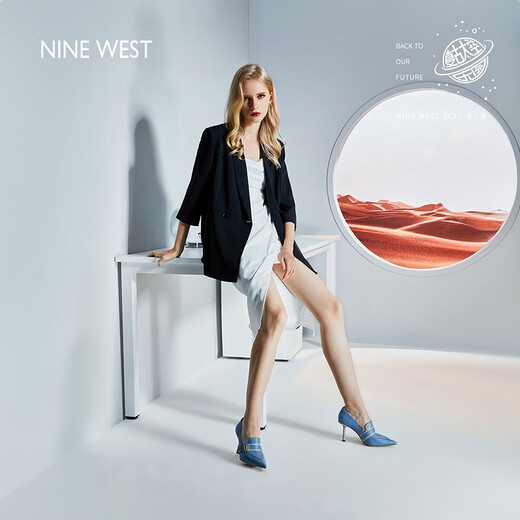 NINE WEST/High heels women's spring and autumn new European and American style urban commuter metal buckle color matching stiletto shoes black 34