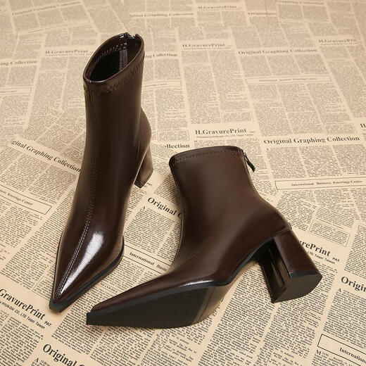 BM INS [über 30.000 Personen Kauf] Echte weiche Leder-Spitzen-Toe-Kurzstiefel für Frauen 2025 Frühling und Herbst Neue Frauenstiefel weibliche Stiefel weibliche Stiefel Kaffee Brown (verbesserte Version) 37