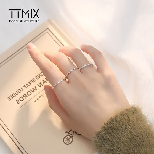 TTMIX women's glossy platinum ring pt950 frosted white gold Sansheng III ring can be worn single, frosted 18# 1.5-1.7g