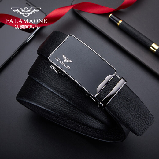 Falai Armani men's belt, men's genuine leather belt, high-end simple business belt, give husband and boyfriend Valentine's Day birthday gift, outer buckle black/counter gift box/PD829Q 120cm message, height and weight, default 120