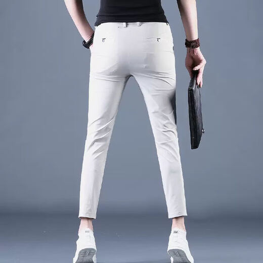 KuRenTou pants men's summer nine-point pants men's casual pants Korean style trendy slim fit small feet 2025 new 9-point men's pants CJ9905 dark gray 28