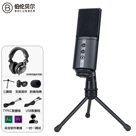 Burren Bell BL520X-USB condenser microphone audiobook recording novel Himalaya professional dubbing mobile phone computer microphone recitation narration broadcast equipment computer recording dubbing entry-level model with monitoring headphones