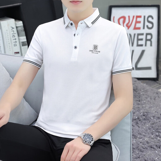
zzang/ins light luxury high-end brand short-sleeved POLO shirt men's summer new T-shirt loose lapel business casual top A12356 Skylark gray 2XL (recommended 145-165Jin [Jin equals 0.5 kg])