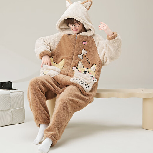 少年情话睡衣男秋冬款加绒加厚珊瑚绒带帽冬天休闲家居服套装可外穿连体衣 YPF3893哈士奇 男3XL(180-210斤)