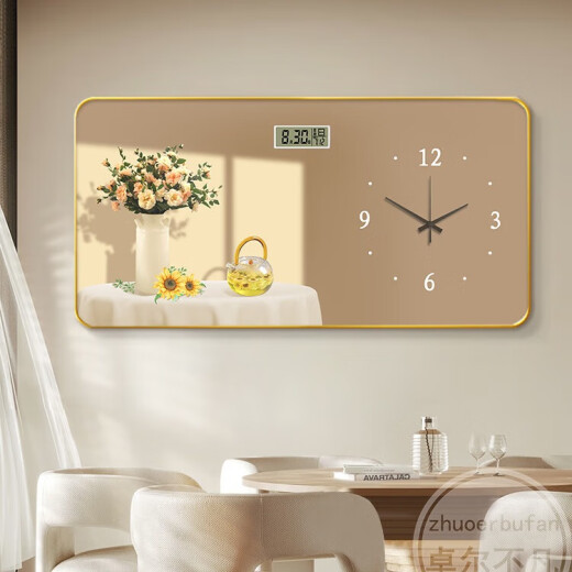 Meiyouchun Modern y simple pintura decorativa Reloj de pared 2025 Nuevo calendario perpetuo Reloj Electrónico Nordic Flower Reloj Pared JD121.09 Calendario perpetuo + Reloj 80*40 cm Imagen de cristal PVC Edge Edge