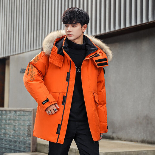 
Yalu new winter down jacket for men's winter mid-length duck down thickened fur collar business hooded new jacket trendy NR black YU807V12190 L 175