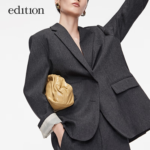 Edition blazer women's high-end gray suit woolen coat women's gentleman's suit dark floral gray S