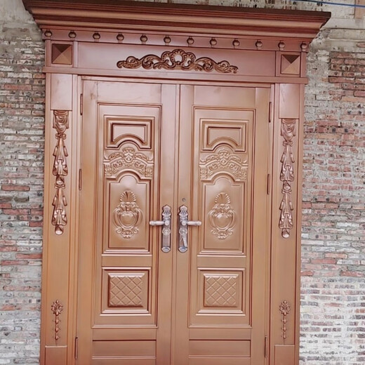 维诺亚304罗马柱仿钢门 门双开  农村自建房别墅大门入户门 304#烤漆工艺仿铜门每平方米价格