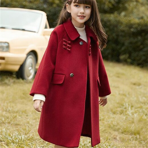 Disney (Disney) Wollmantel für Mädchen, Wollmantel für Kinder, Silvester, mittellang, Herbst und Winter, 24 neue, große Kinderoberteile für Mädchen, rotes Baumwollfutter, 130 cm