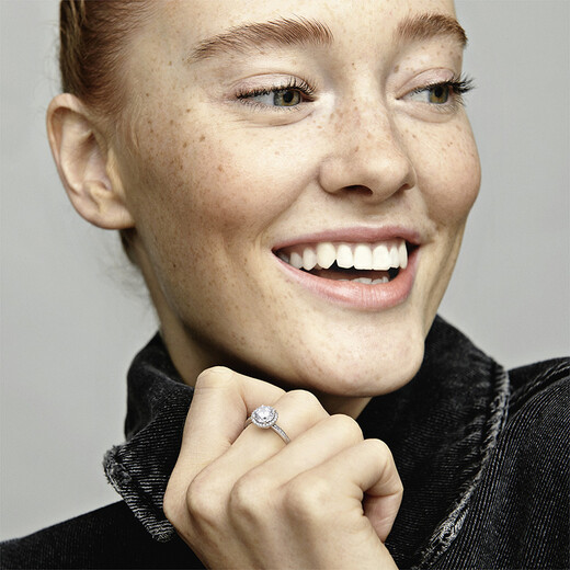 PANDORA (PANDORA) classic elegant ring 925 silver sparkling single diamond flamboyant and gorgeous high-end simple birthday gift for girlfriend, classic and elegant 50mm size 10 ring