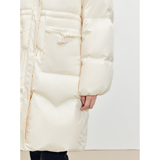 PeaceBird Women's Fox Fur Collar Mid-Longgent Down Down Down para mujer Botón de pan de cuerno cálido suave con capucha de mujer Beige M