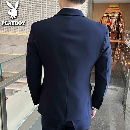 Playboy [High-End] Men's Suit Suit Men's Slim Business Casual Formal Suit Men's Groomsman Groom's Dress Jacket Black Two-Button Suit + Pants + Shirt + Gift Bag XL