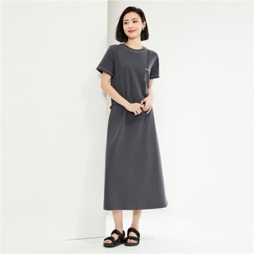 Giordano skirt women's pure cotton T-shirt skirt brand embroidered topstitch round neck short-sleeved dress 05464471