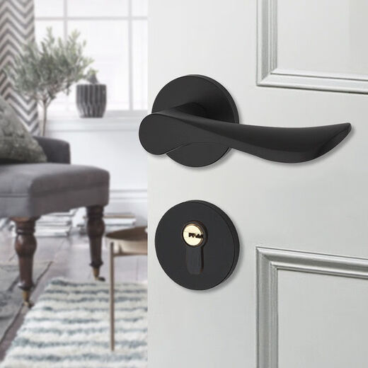 
Mekeje Black Door Lock Bedroom Universal Indoor Solid Wood Door Split Door Lock Modern Simple Magnetic Door Knob A Style F9901 Straight Handle Complete Set of Locks (Magnetic Lock Body) + Hinged Door Suction