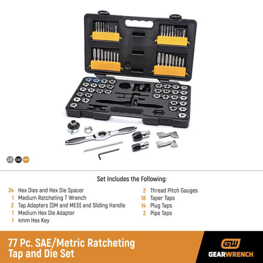 GEARWRENCH 77 件 SAE/公制棘轮水龙头和模具套装 -3887