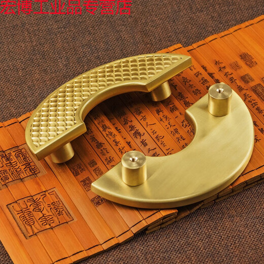 适用铜拉手 铜新中式柜门对开圆形拉手橱柜衣柜子门把手现代 GBT12178龙鳞一对 直径120孔距9