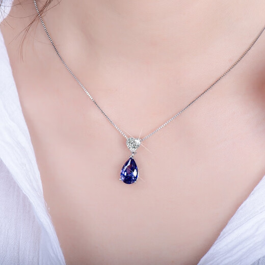 Nianfu sapphire necklace 925 silver heart-shaped water drop gemstone necklace clavicle chain women's tanzanite sapphire pendant 925 silver plated