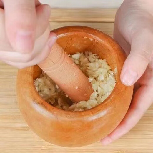Household garlic press wooden garlic masher manual garlic press garlic mortar household wooden garlic mash jar Chinese medicine mash wooden garlic mortar