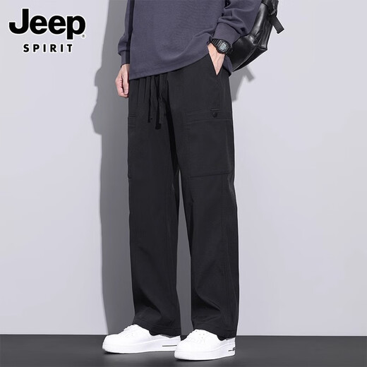 JEEP SPIRIT高档机能工装裤子男士秋冬款加绒加厚直筒伞兵运动休闲长裤男 9856军绿色 加绒 L 推荐【111-120斤】