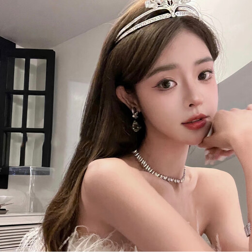 Bai Qixin crown tiara female 18-year-old crown hair accessories high-end princess bride proposal and certificate wedding accessories birthday gift large water drop crystal crown