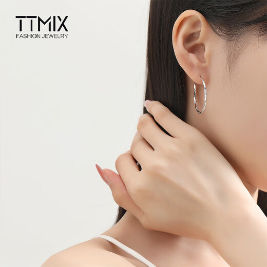 TTMIX platinum pt950 earrings large earrings platinum women's earrings Möbius plain hoop earrings 4.1-4.3g about 4.0cm