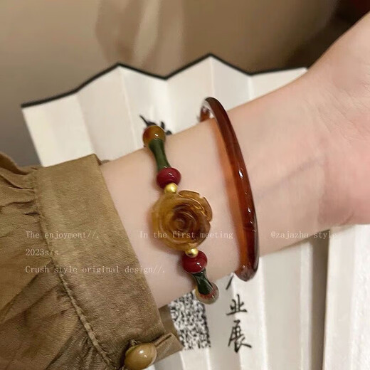 
10 pink mist rose flower beaded bracelet set for women's light luxury high-end summer bracelet temperament versatile graduation M838 pink mist rose bracelet