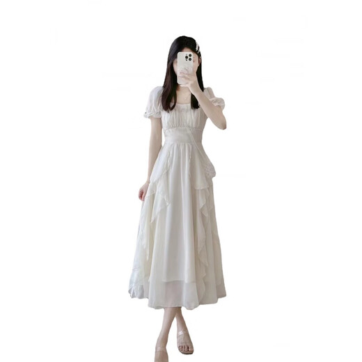 NY-RCE French White Fairy Kleid für Frauen im Sommer Neue Superfee Prinzessin Kleid sanftes Stil langer Rockkleid M [90-100jin [Jin gleich 0,5 kg]]