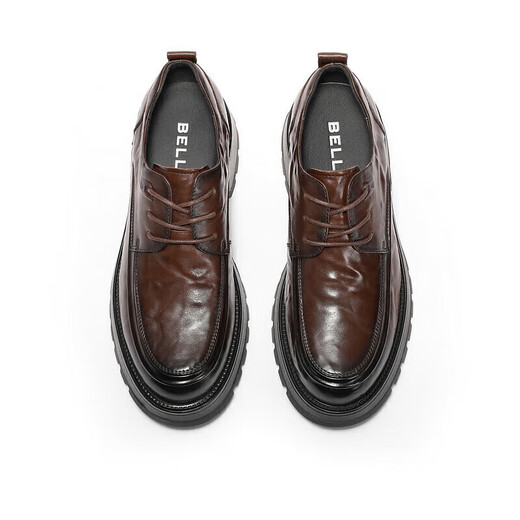 Belle pleated business leather shoes men's cowhide thick-soled formal shoes A1422AM4 black-single 39