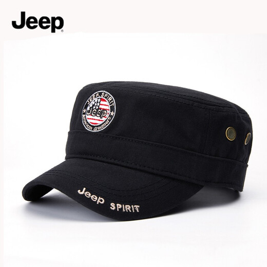 JEEP SPIRIT Jeep Flat Top Hat Men's Pure Cotton Sun Visor Cap Casual Hat Men's Outdoor Fishing Hat Spring and Autumn Baseball Cap Black