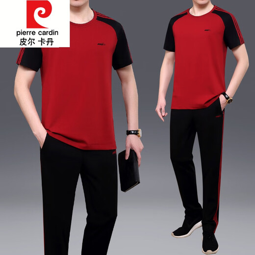 Pierre cardin summer middle-aged men's father wears round neck pullover short-sleeved trousers cotton loose large size running sportswear suit 679 black L suggests 100 Jin [Jin equals 0.5 kg]---120 Jin [Jin equals 0.5 kg][T-shirt + pants