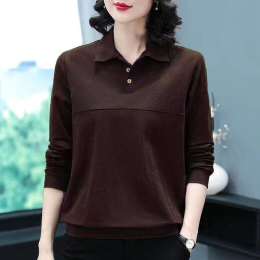 BEGI CHESS LAPEL POLO HOLLAR LANGE SCHLAGT TOP T-SHIRT FÜR Women 2022 Herbst und Winter Neue Mutter mittleren Alters MA MA KOREAN LOOSE BASE HIMTER 1694# Schwarz-Langhülle 3xl empfohlen 145-160jin [Jin gleich 0,5 kg]