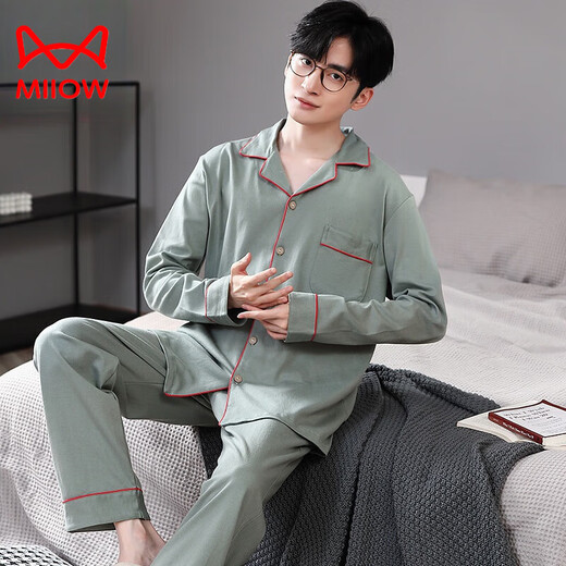 Catman (Miiow) Pure Cotton Pajamas Men's Spring и осень 2024 Новый прохладный хлопок с длинными рукавами.
