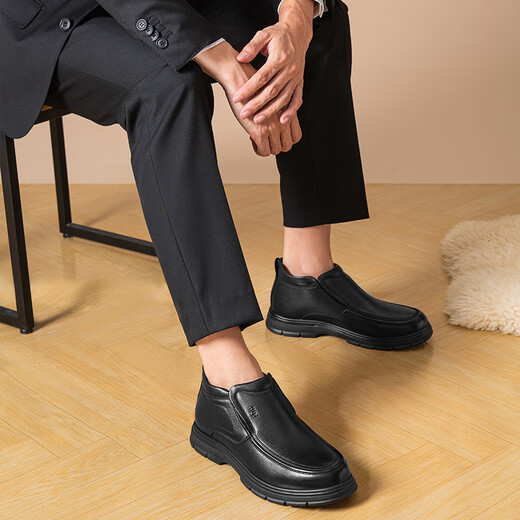 Red Dragonfly real wool cotton shoes autumn and winter business high-top thick velvet men's shoes dad shoes WJD44650 black 42