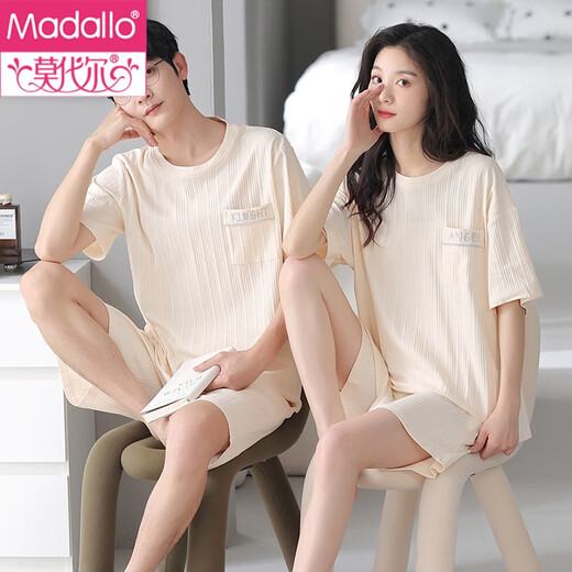 
Modal couple pajamas summer pure cotton short sleeve shorts women's sweet and fashionable men's casual large size can be worn outside home clothes AQT683 2XL (180) Women's L+ men's XXL