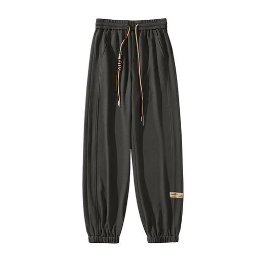 Jufeng [Venta en caliente en nuestra tienda] Pantalones de gofres para hombres en primavera y otoño Pantalones delgados de nueve puntos de nueve puntos Pantalones casuales rectos sueltos para hombres [actualización de nuevo producto-Estilo unido a los pies] K1049 Black XL [130-150Jin [Jin equivale a 0.5 kg] Wearable