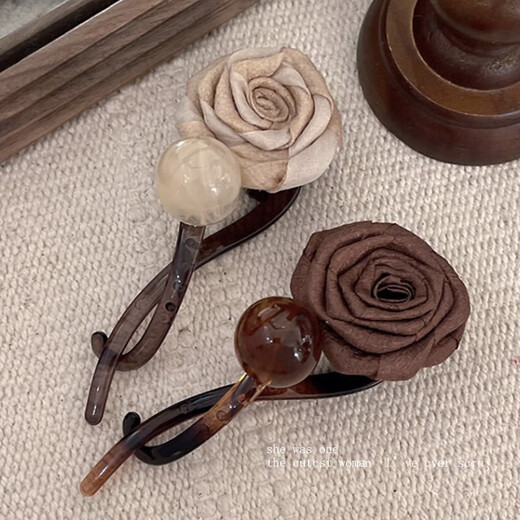 Autumn and winter Maillard dry rose bead hair clips for women, high-end twist clips on the back of the head, hair clips, hair accessories for women, hot-selling 2-piece set, 2 pieces
